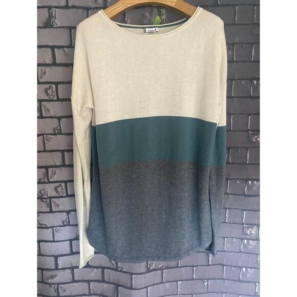 Smartwool Colorblock Long Sleeve Green Grey Cream Asymetrical  Wool Blend Sweate - Picture 2 of 5